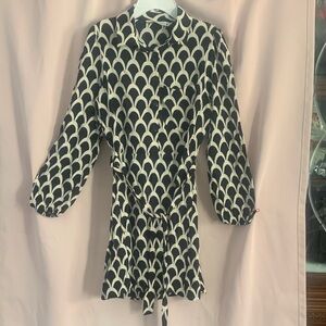 Zara Black and Cream Scallop-Print Tie-Waist Dress